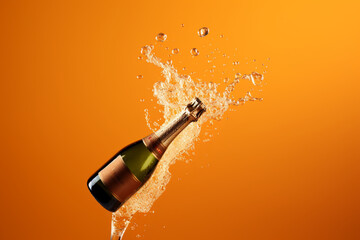  Champagne splashes on gold background. Celebration and holiday theme. 