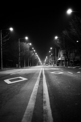 Night road in korea a black and white picture