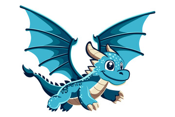 Funny flying blue dragon. Concept of 2024 symbol, mythology, cartoon character for books and web design.