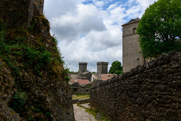 The streets of the medieval village in Europe, France, Occitanie, Aveyron, La Couvertoirade, in...