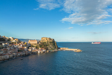 drone landscape view of the seaside town of Scilla in Calabria