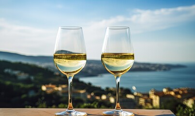 Two Elegant Glasses of Crisp White Wine, Perfectly Paired for a Memorable Evening