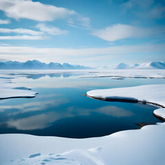 The raw grandeur is unveiled of the tundra, where vast stretches of frozen lakes mirror the cloud-strewn sky.