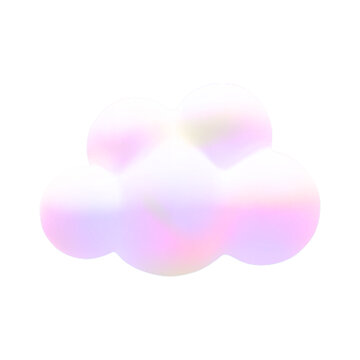 Cartoon 3d holographic fluffy cloud. Vector soft gradient magic cloud on white background. 3d Render fairy pastel bubble shape, round fantasy geometric cumulus illustration for design, game, app.