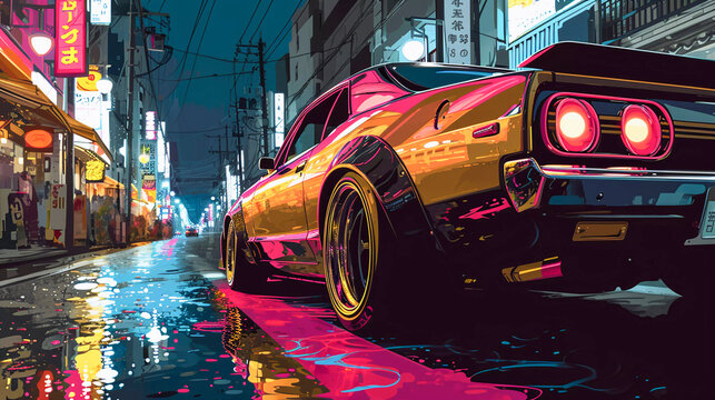 Japanese tuning car, abstract anime poster art, Generative AI