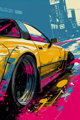 Japanese tuning car, abstract anime poster art, Generative AI