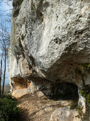 caves dug into the rock used in prehistoric times as shelter for primitive men