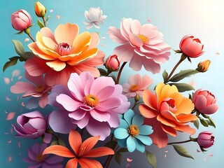 Illustration of colorful bright blossoming flowers_1