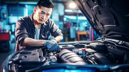 Fotobehang 自動車整備士の働く男性 Car repair engineer   © kyo