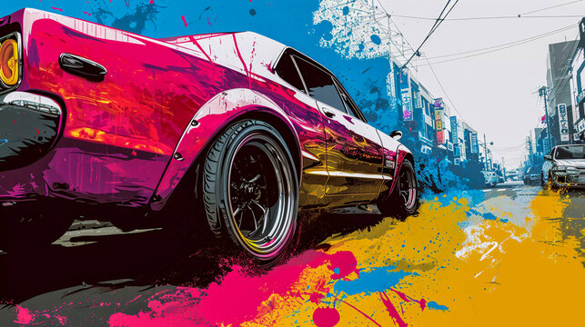 Japanese tuning car, abstract anime poster art, Generative AI
