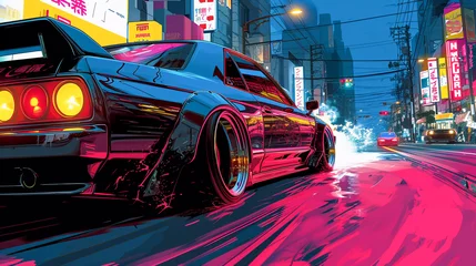 Japanese tuning car, abstract anime poster art, Generative AI © Album Art Vibes