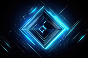 glowing rhombus cyberpunk style futuristic geometry shape blue effect design promo music events...