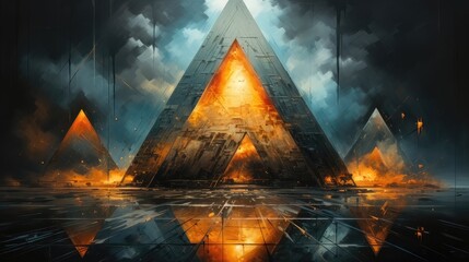 Impressionistic Abstraction with Modern Surrealist Triangle - Unique Art. Vintage Oil Painting
 - obrazy, fototapety, plakaty