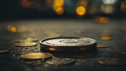 euro coins and compass - obrazy, fototapety, plakaty