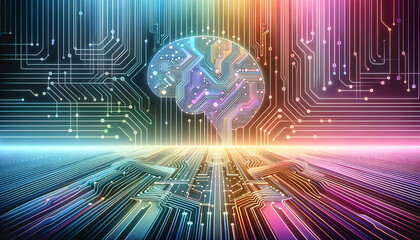 Abstract representation of parallel processing with AI elements on a gradient background.