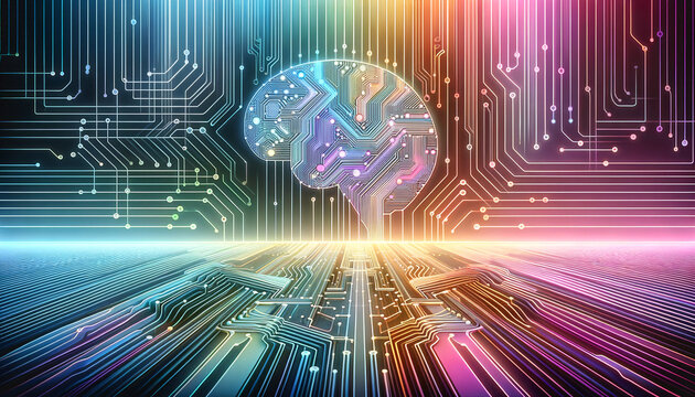 Abstract representation of parallel processing with AI elements on a gradient background.