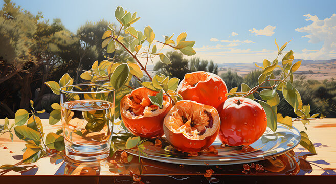 Rama de fruta naranja plantada en un jarrón cerca de la ventana imagen arte generado por ia