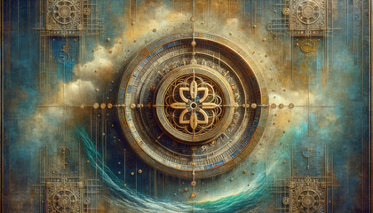 Abstract NFT-inspired artwork with vintage-modern twist in serene background.