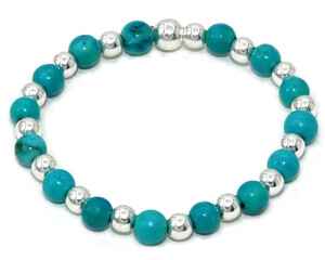 Ring Elastic , 2 mm. silver bead with 3 mm. TURQUOISE