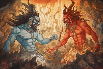 The vine battle Parashurama King Kartaviryarjuna AI generation