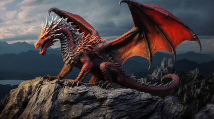Gorgeous fantasy red dragon art. Generative Ai