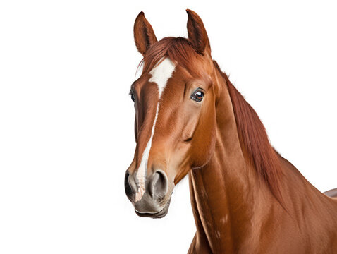 face closeup dashing horse isolated on white background