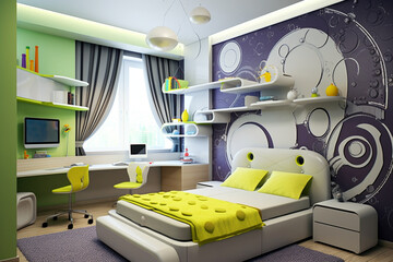 High-tech style interior of children room
