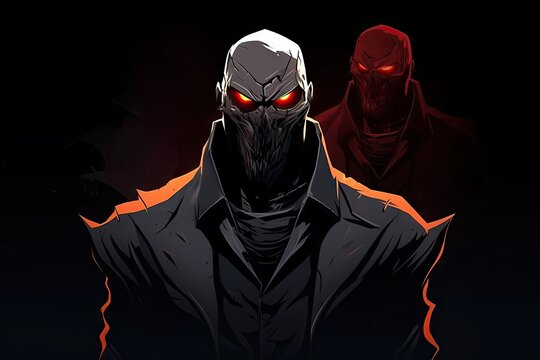 Illustration character villain man dark background,