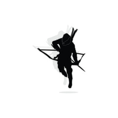 vector illustration of mysterious archer knight silhouette - obrazy, fototapety, plakaty