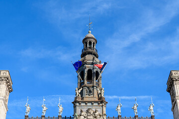 Naklejka premium The town hall , in Europe, in France, in Ile de France, in Paris, Along the Seine, in summer, on a sunny day.