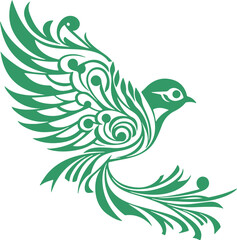 Fototapeta na wymiar Green New Year paper cut material bird for holiday