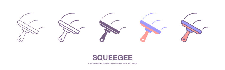 Squeegee outline icon vector illustration. Line hand drawn cleaning tool for washing and polishing or wiping glass of window, plastic wiper to clean and wipe dirty surface with detergent and water - obrazy, fototapety, plakaty