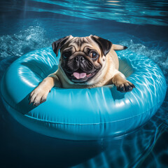 Cute and funny French Bulldog dog in a rubber ring