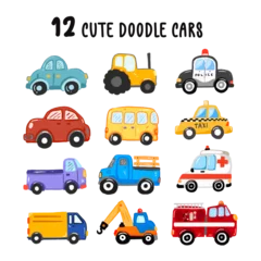Foto auf Acrylglas Autorennen cute doodle cars