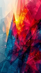 Abstract geometric banner design with a red-blue gradient background.