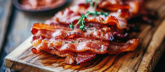 Bacon served on a wooden board
