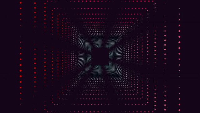 Abstract black and red pattern with dots arranged in a grid-like pattern on a dark background. No clear meaning or context