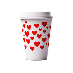 Coffee cup with hearts on white background, png