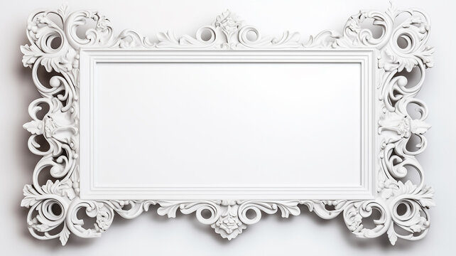 three-dimensional white frame with abstract floral ornament, plaster or plastic decorated frame