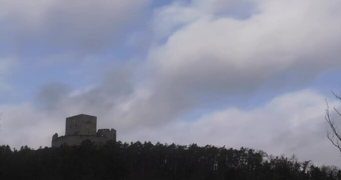Timelapse of clouds over medieval Rabi Castle in Bohemia