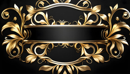 Beautiful elegant frame with gold on an elegant black background, congratulations on your wedding day.