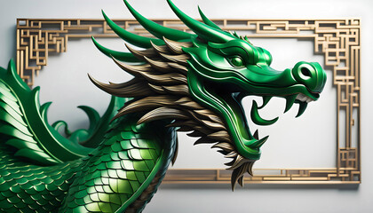 Chinese New Year greeting card, Chinese green wooden dragon on elegant background, Chinese New Year 2024,	
