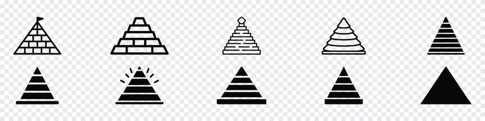 Egypt Pyramid Icon, Hierarchy pyramid editable stroke outline icon, Pyramid Chart. Egyptian symbol of three black pyramids, Pyramid icon vector. Simple finance pyramid symbol. pyramids Egyptian  - obrazy, fototapety, plakaty