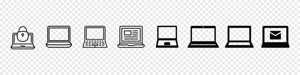 Laptop icon, Computer monitor icon. Click in laptop vector icon. Laptop vector icon. Computer icon, Laptop with pointer or cursor icon isolated. Notebook screen template. - obrazy, fototapety, plakaty