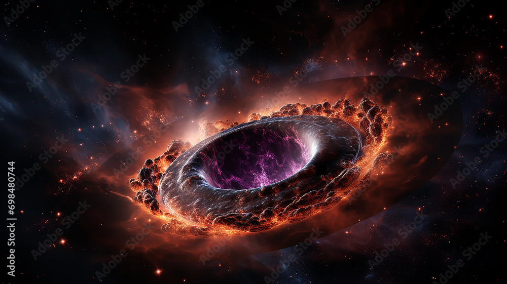 Wall mural black hole, illustration of a multicolored singularity in outer space abstract fictional bright cosm