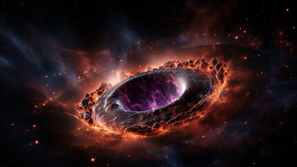 Obraz premium black hole, illustration of a multicolored singularity in outer space abstract fictional bright cosmic background