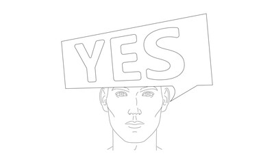 face male , man says yes, speech bubbles. line sketch isolated Vector illustration