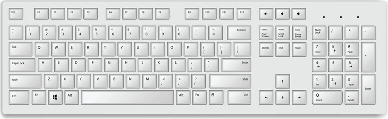 White 3D Realistic Vector Keyboard Template. - obrazy, fototapety, plakaty