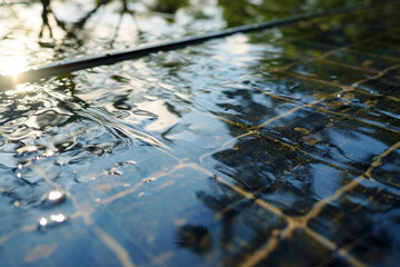 Fototapeta premium simple photo capturing the reflection of a solar panel in water, highlighting the elegance of solar energy in a minimalistic photo