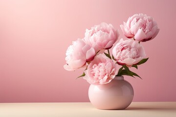 Pink peony flowers on a pink background